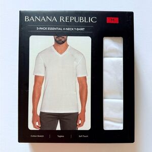 Banana Republic Men’s V-Neck T-Shirt 3-Pack White Sz M Medium Cotton Stretch New